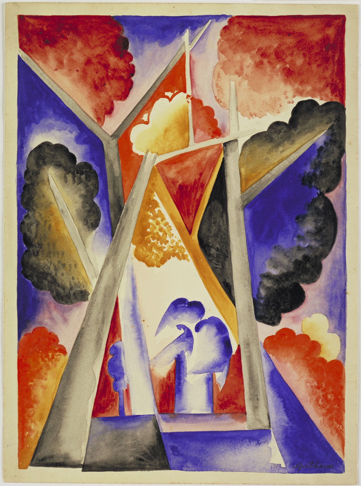 Natalia Goncharova, The Forest, 1913 at arthistoryproject.com and https://www.moma.org/collection/works/38285