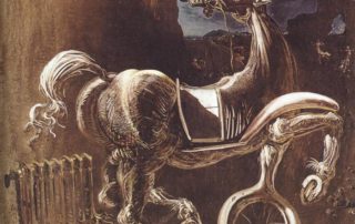 Salvador Dalì, Debris of an automobile giving birth to a blind horse biting a telephone, 1938